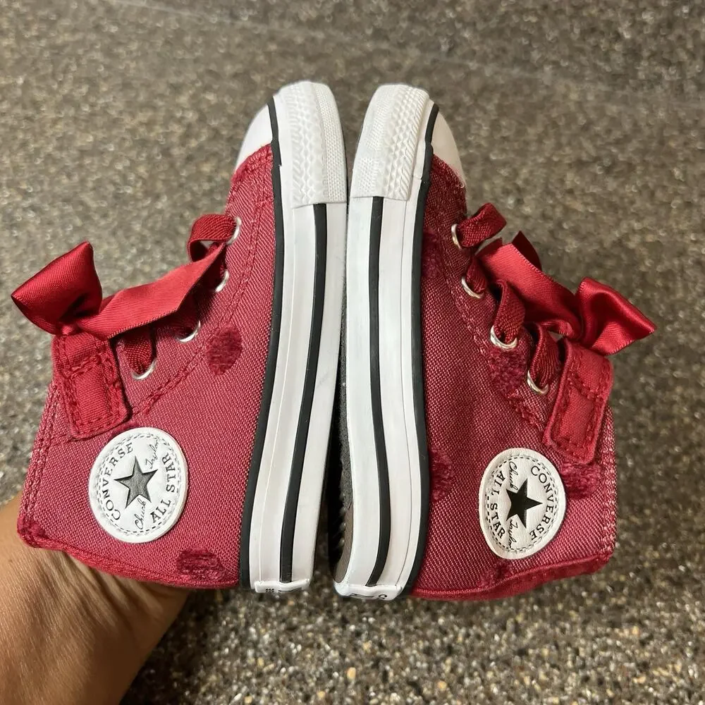 Converse All Star Little Kids Infant 5 Classic Red High Top Bow Acc Sneaker Shoe